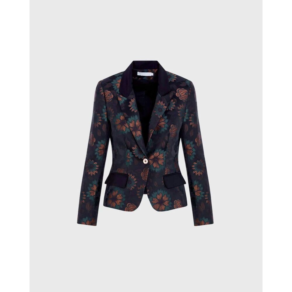 Anne Fontaine Floral Jacquard Blazer Jacket Women's 38 US 4-6 Black Boho Whimsy